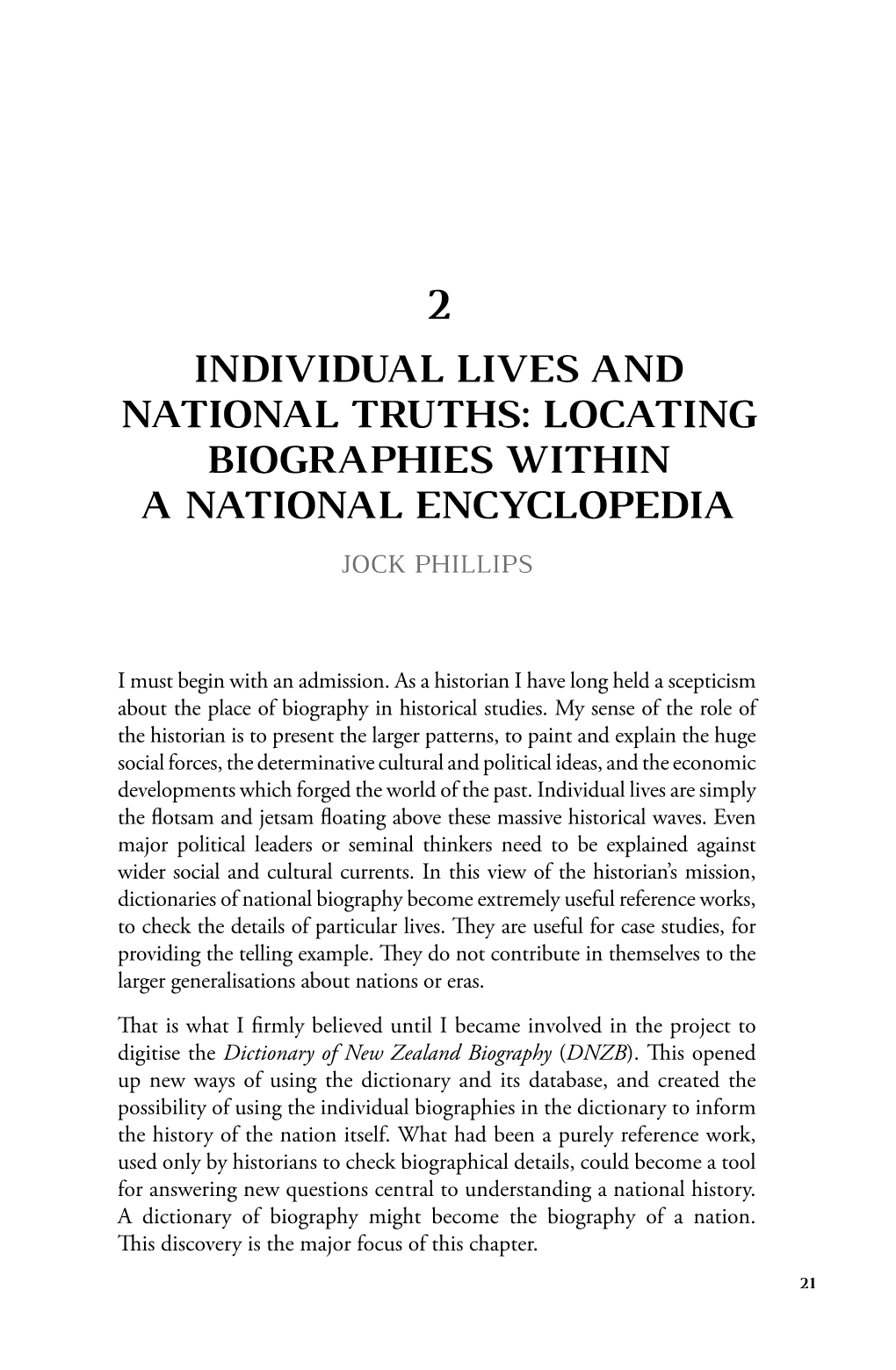 Locating Biographies Within a National Encyclopedia Jock Phillips
