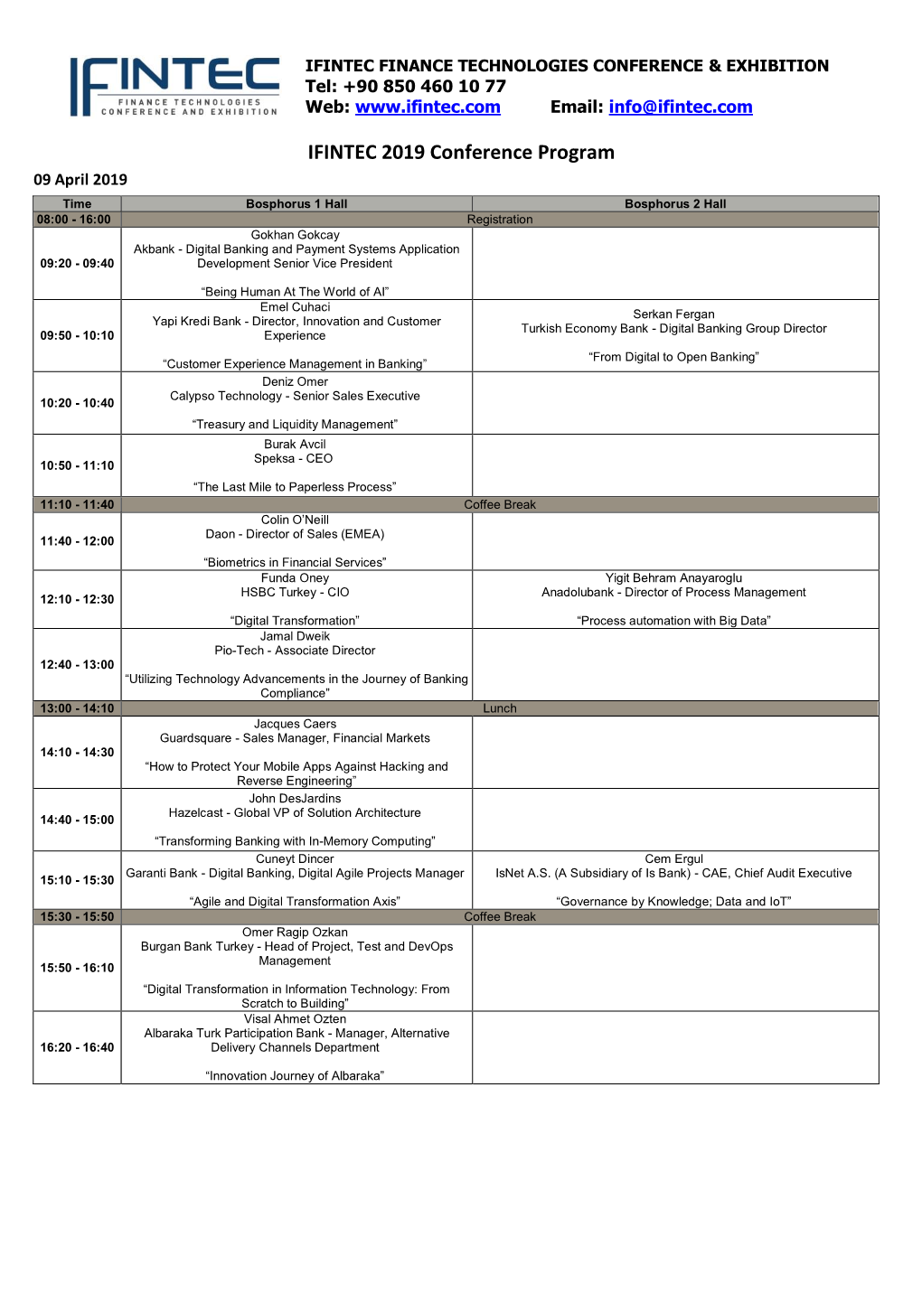 IFINTEC 2019 Conference Program