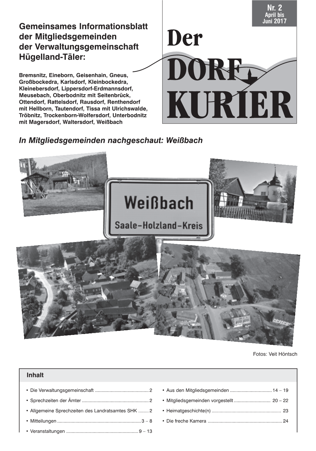 Gemeinsames Informationsblatt Der Mitgliedsgemeinden Der Verwaltungsgemeinschaft Hügelland-Täler