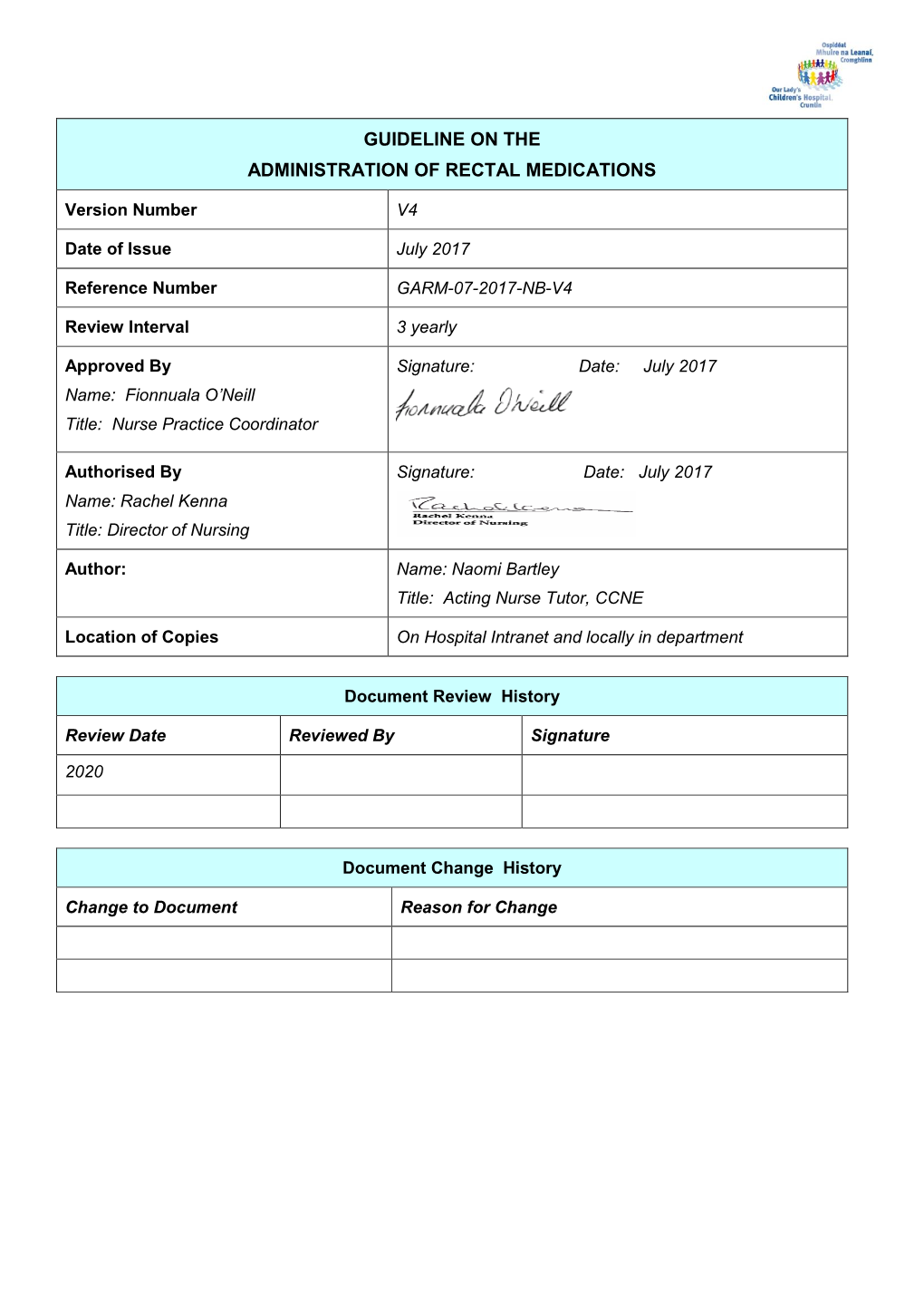 Rectal Medications July 2017