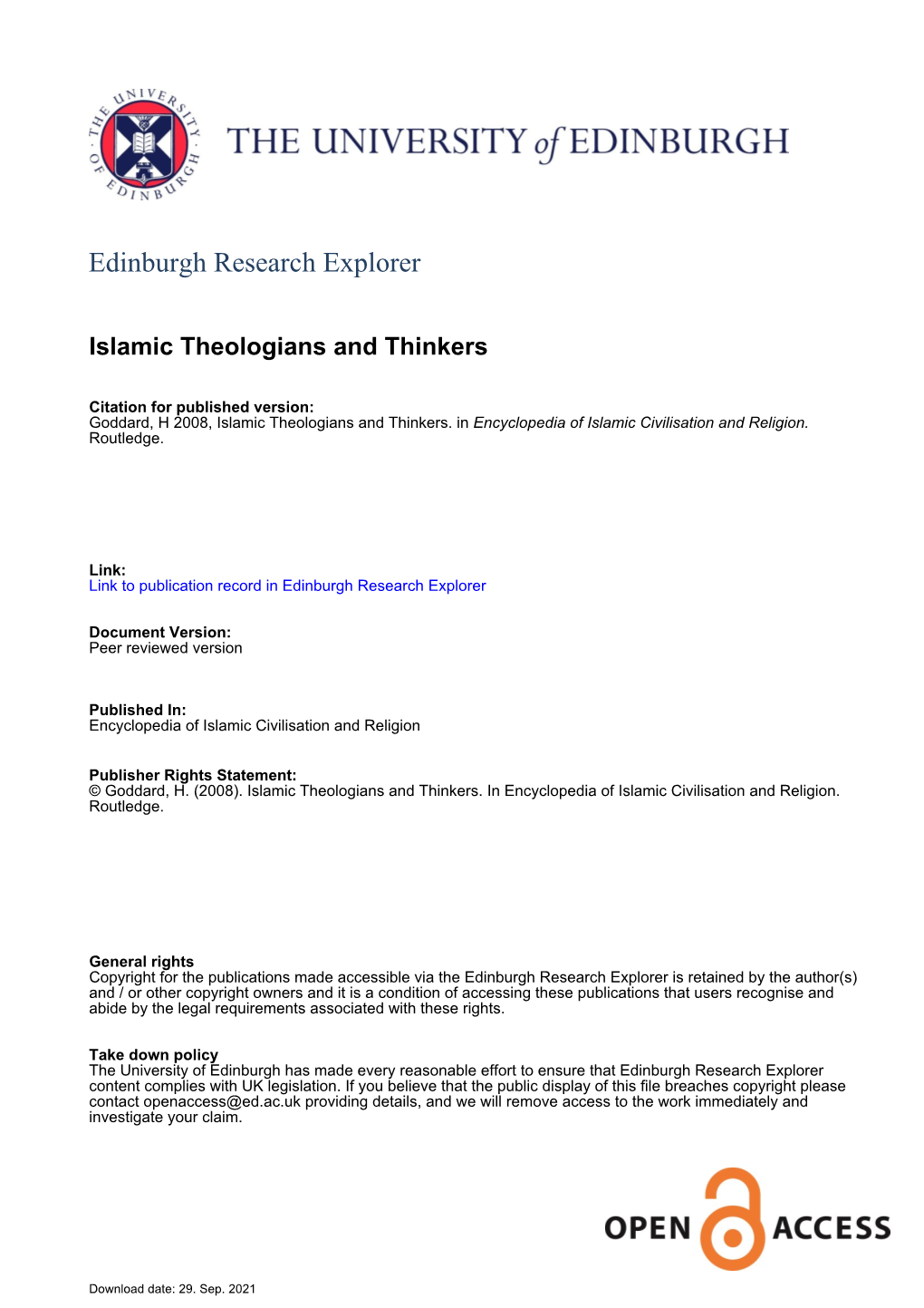 Islamic Theologians and Thinkers