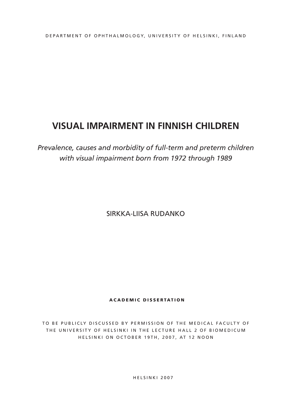 Visual Impairment in Finnish Children