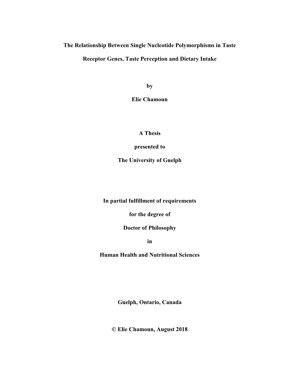 The Relationship Between Single Nucleotide Polymorphisms in Taste