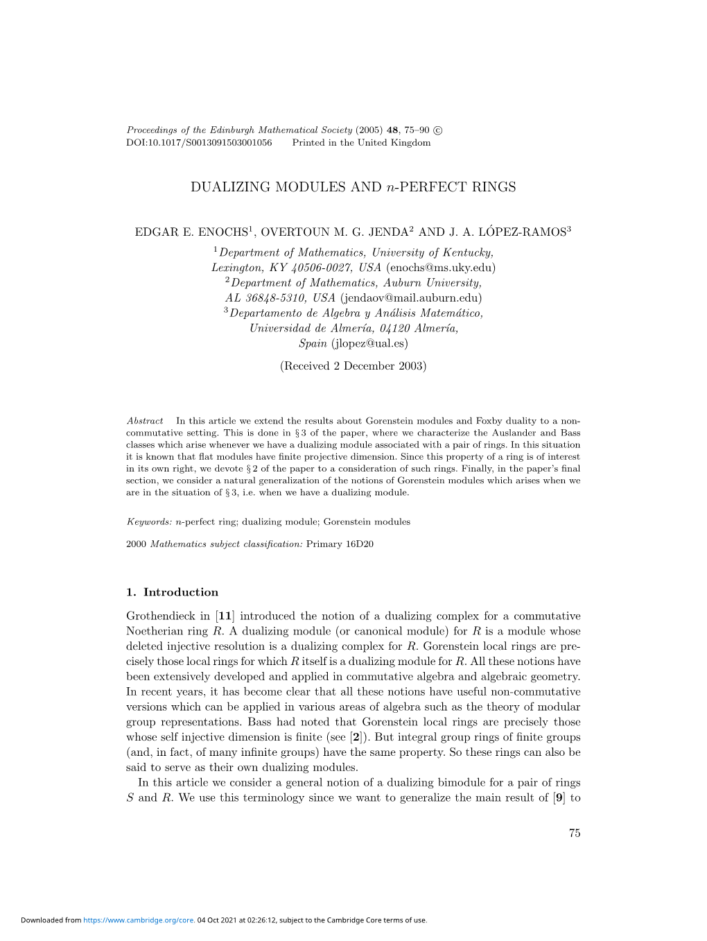 DUALIZING MODULES and N-PERFECT RINGS