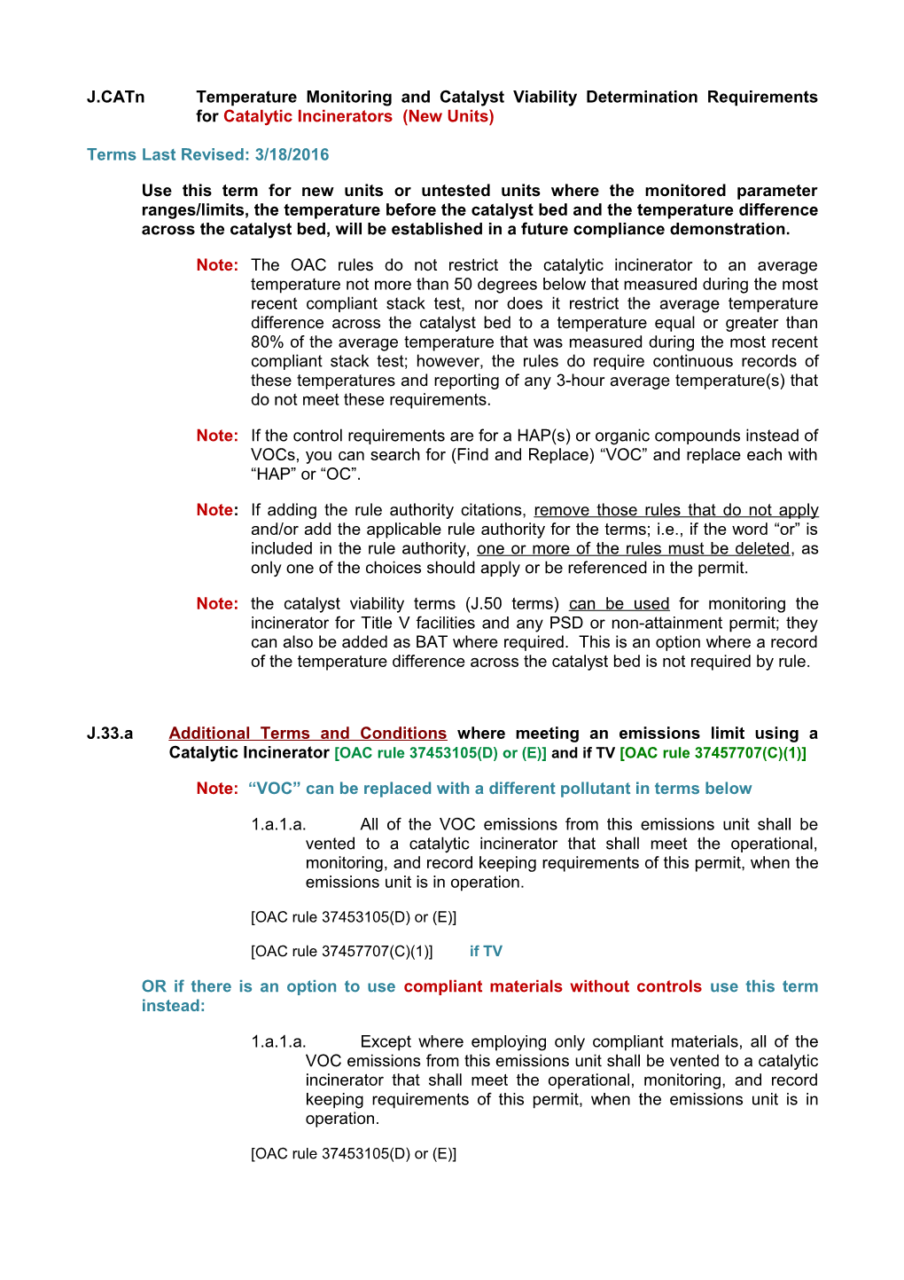 J.Catn Temperature Monitoring and Catalyst Viability Determination Requirements for Catalytic