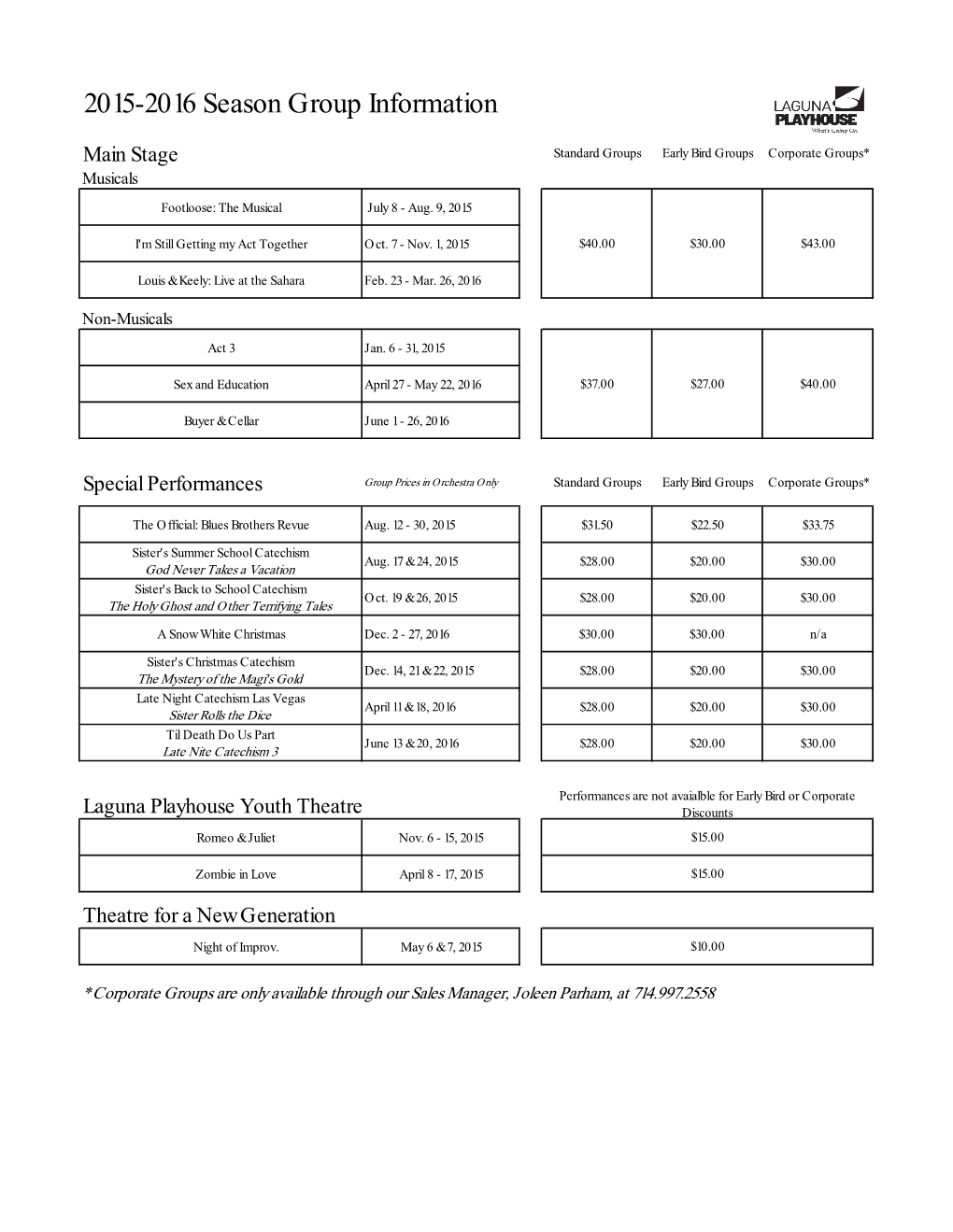 2015-2016 Season Group Information