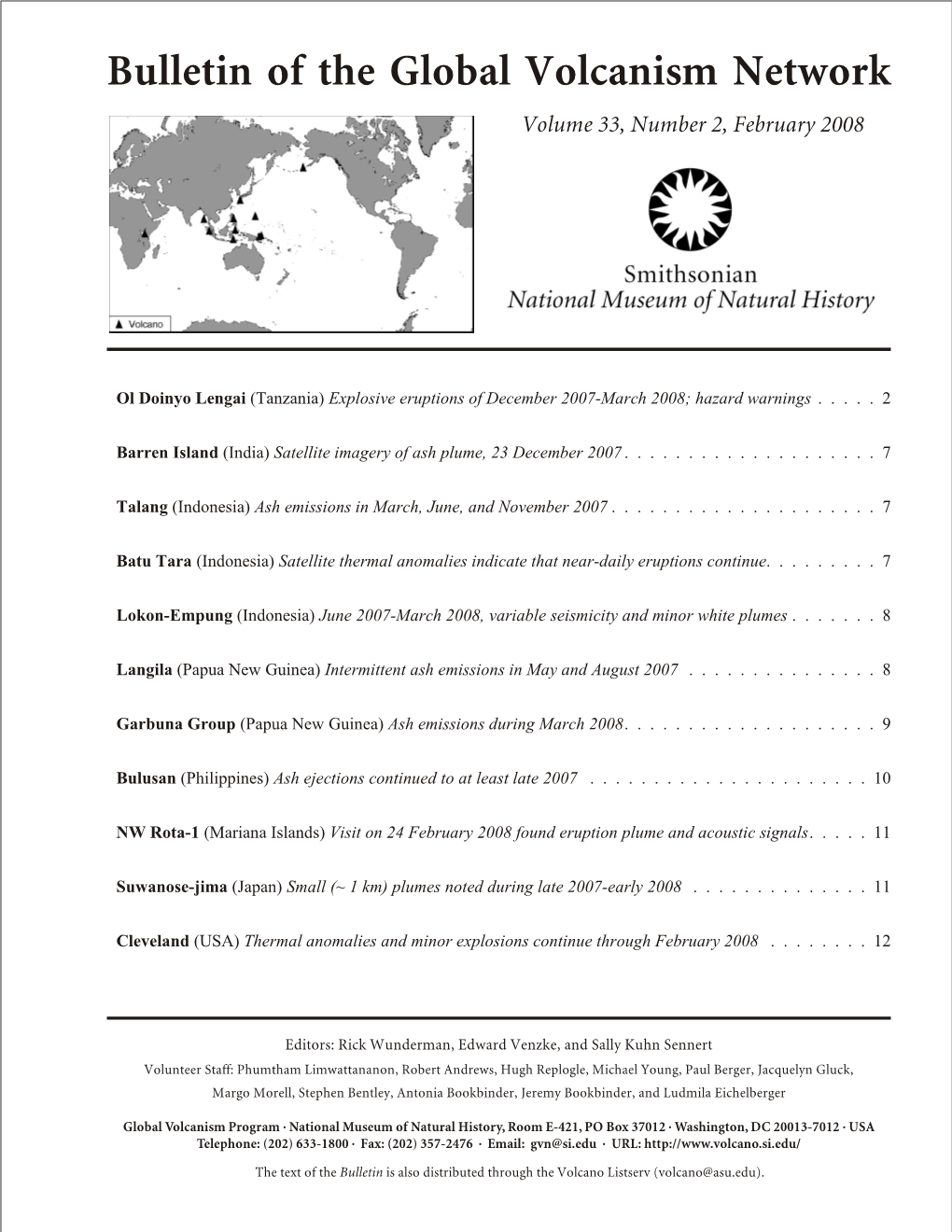 Bul Le Tin of the Global Vol Can Ism Net Work