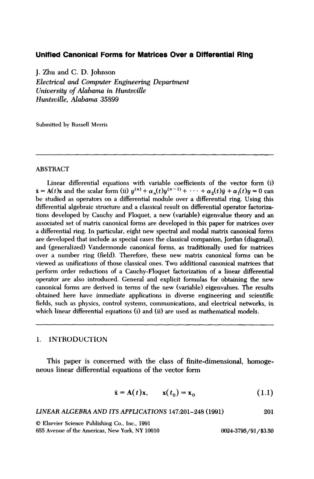 Unified Canonical Forms for Matrices Over a Differential Ring