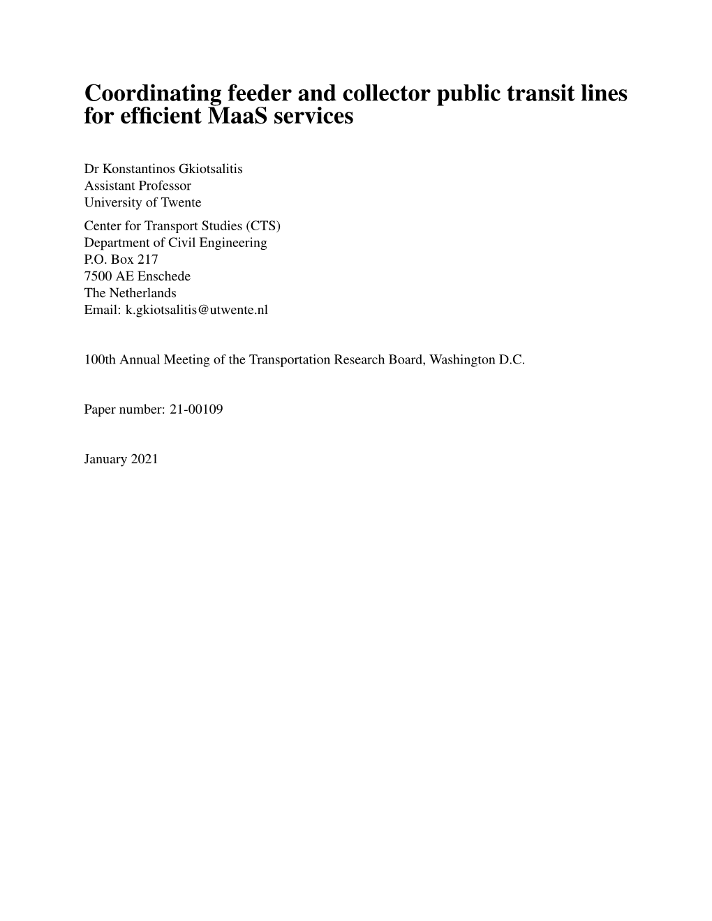 Coordinating Feeder and Collector Public Transit Lines for Efficient Maas