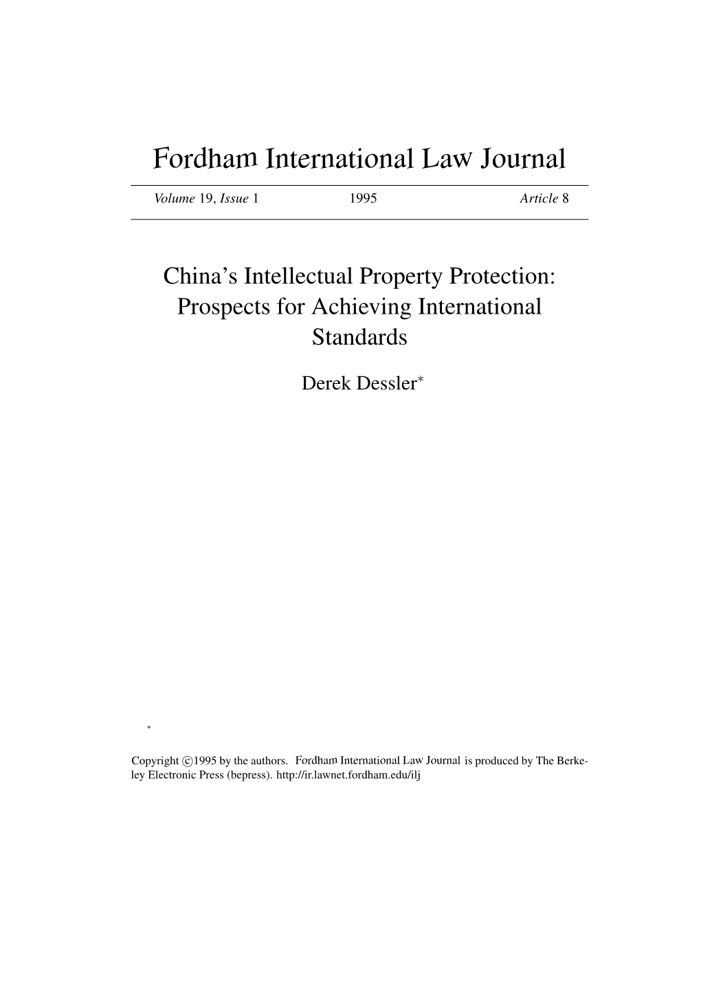 China's Intellectual Property Protection: Prospects for Achieving International Standards