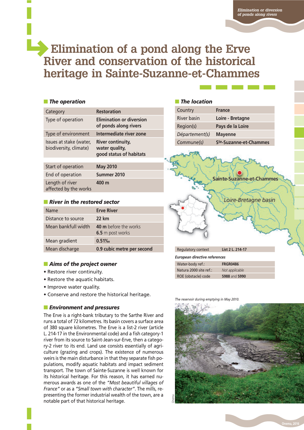 Elimination of a Pond Along the Erve River and Conservation of the Historical Heritage in Sainte-Suzanne-Et-Chammes