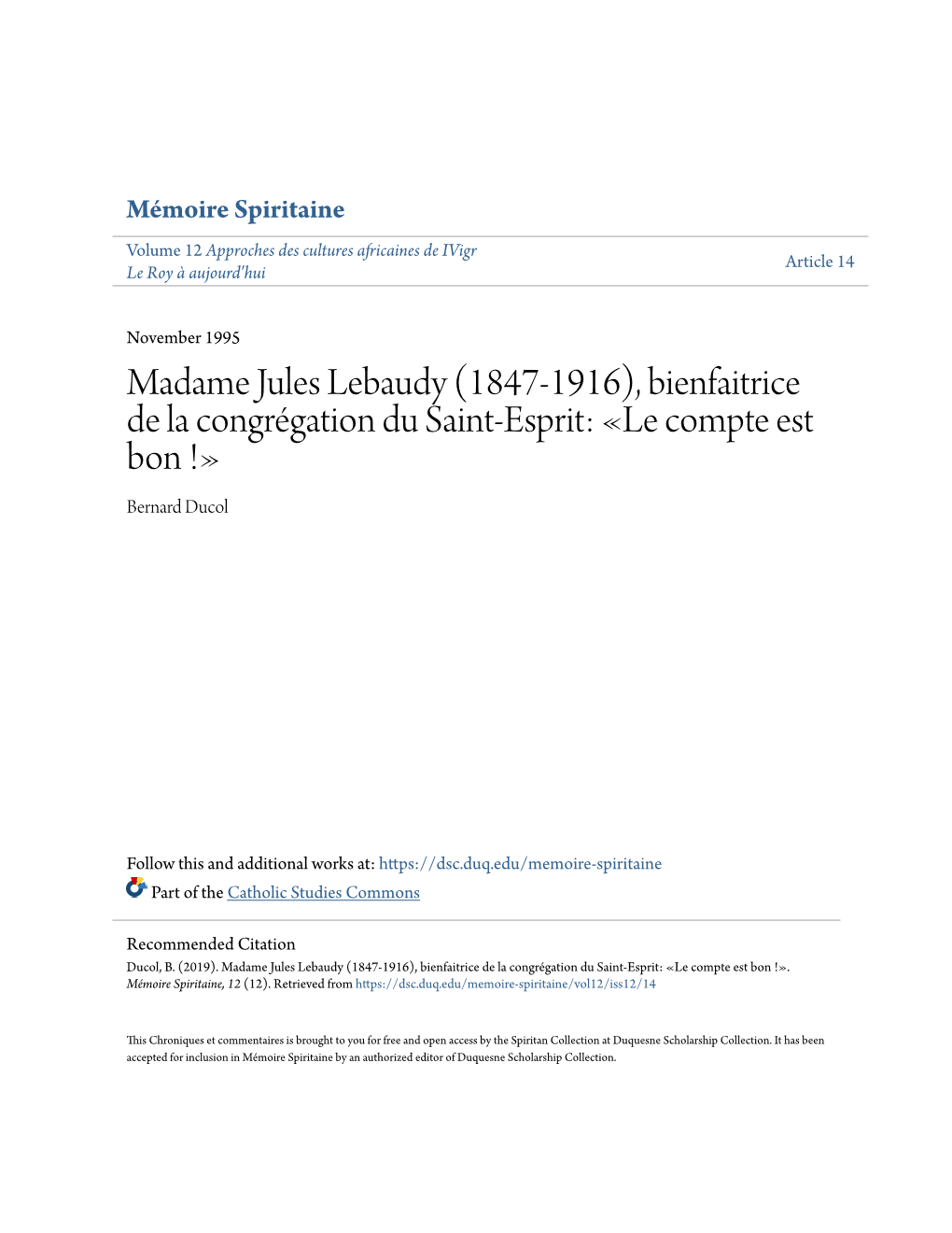 Madame Jules Lebaudy (1847-1916), Bienfaitrice De La Congrã©Gation Du Saint-Esprit: Â«Le Compte Est Bon