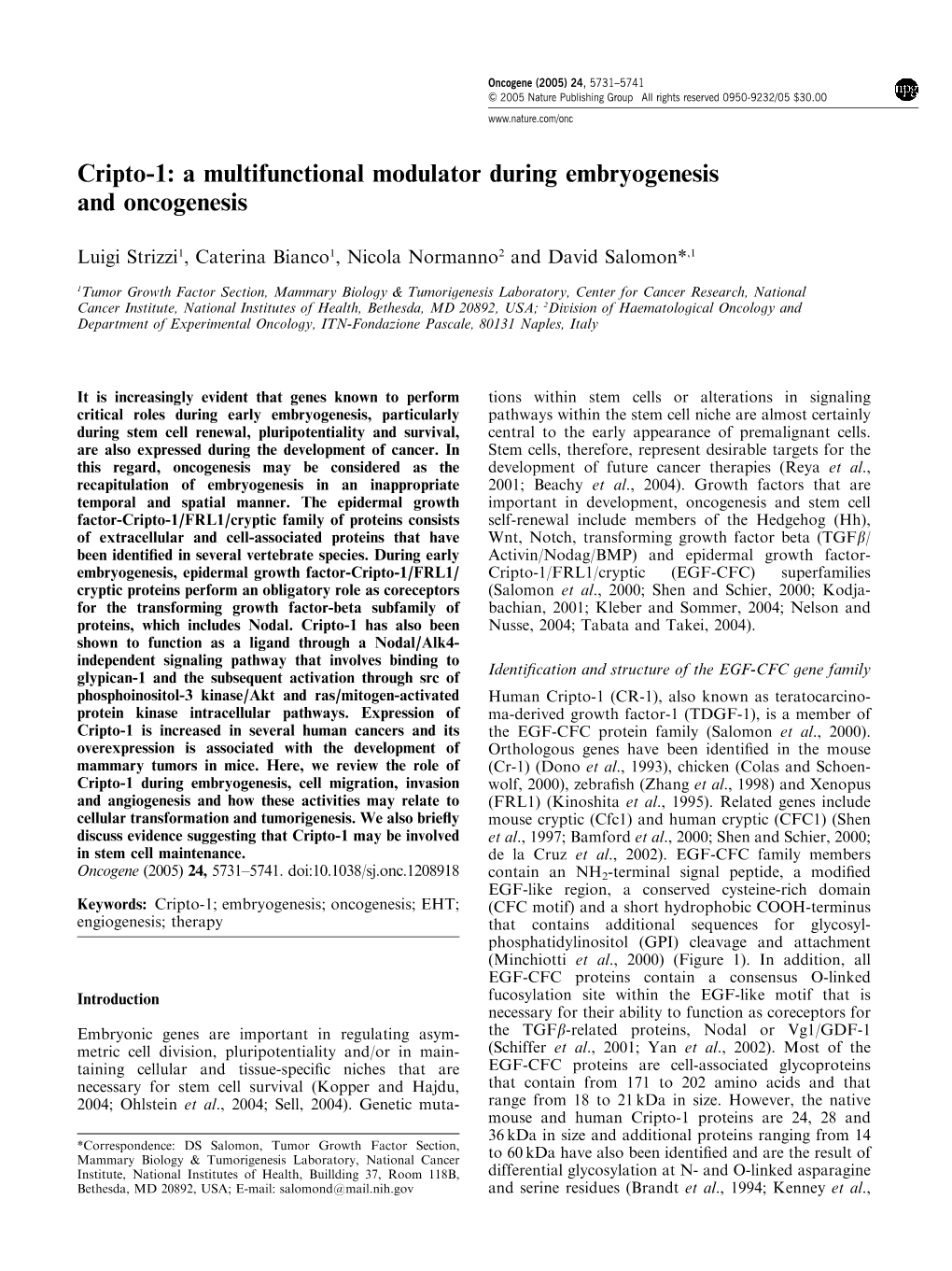 Cripto-1: a Multifunctional Modulator During Embryogenesis and Oncogenesis