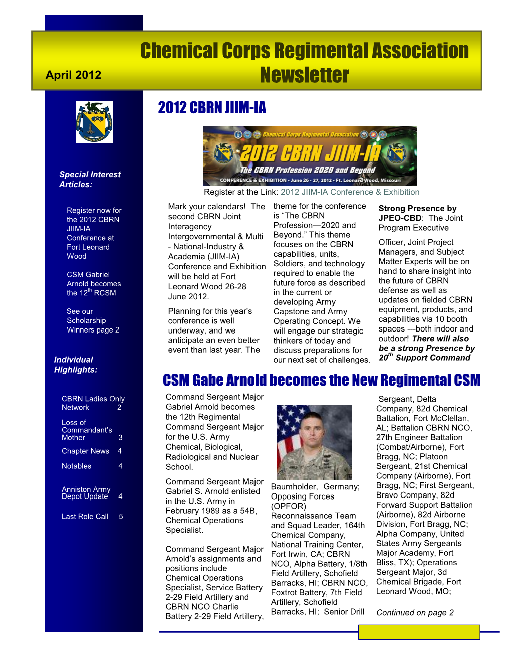 Chemical Corps Regimental Association Newsletter