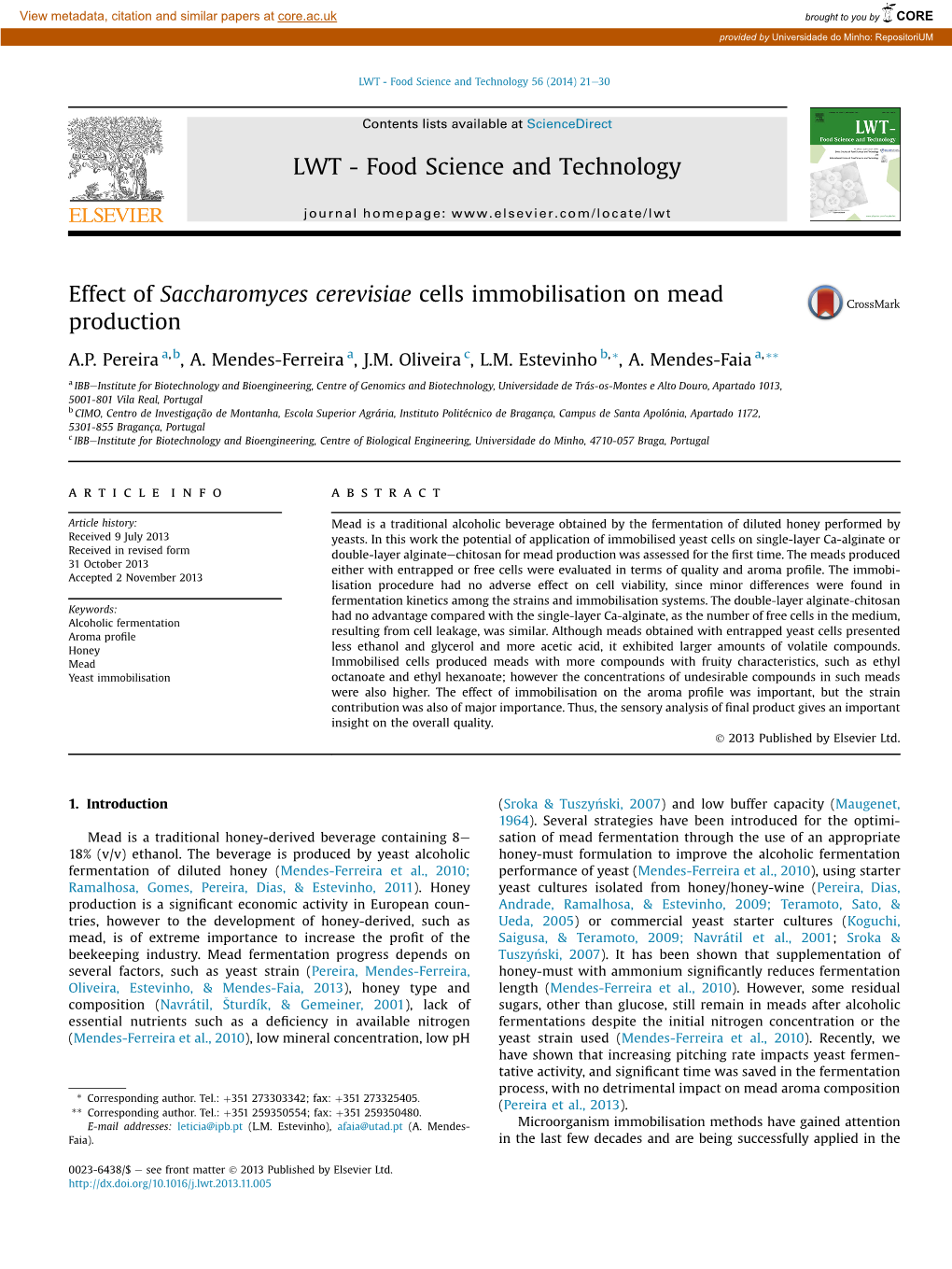 Effect of Saccharomyces Cerevisiae Cells Immobilisation on Mead Production