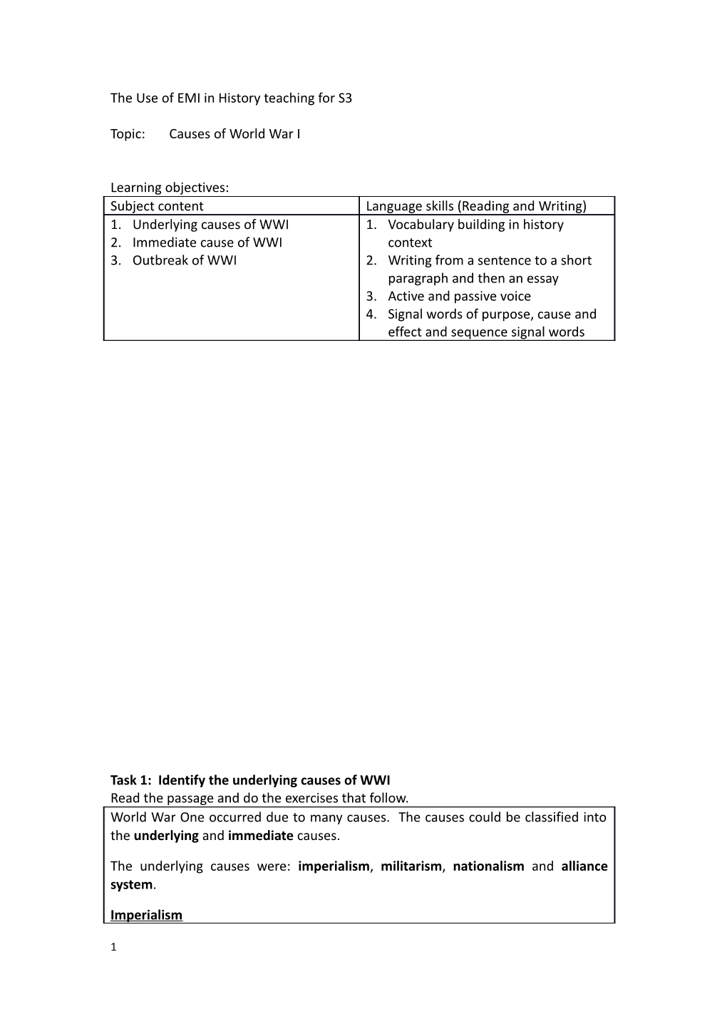 The Use Of EMI In History Teaching For S3