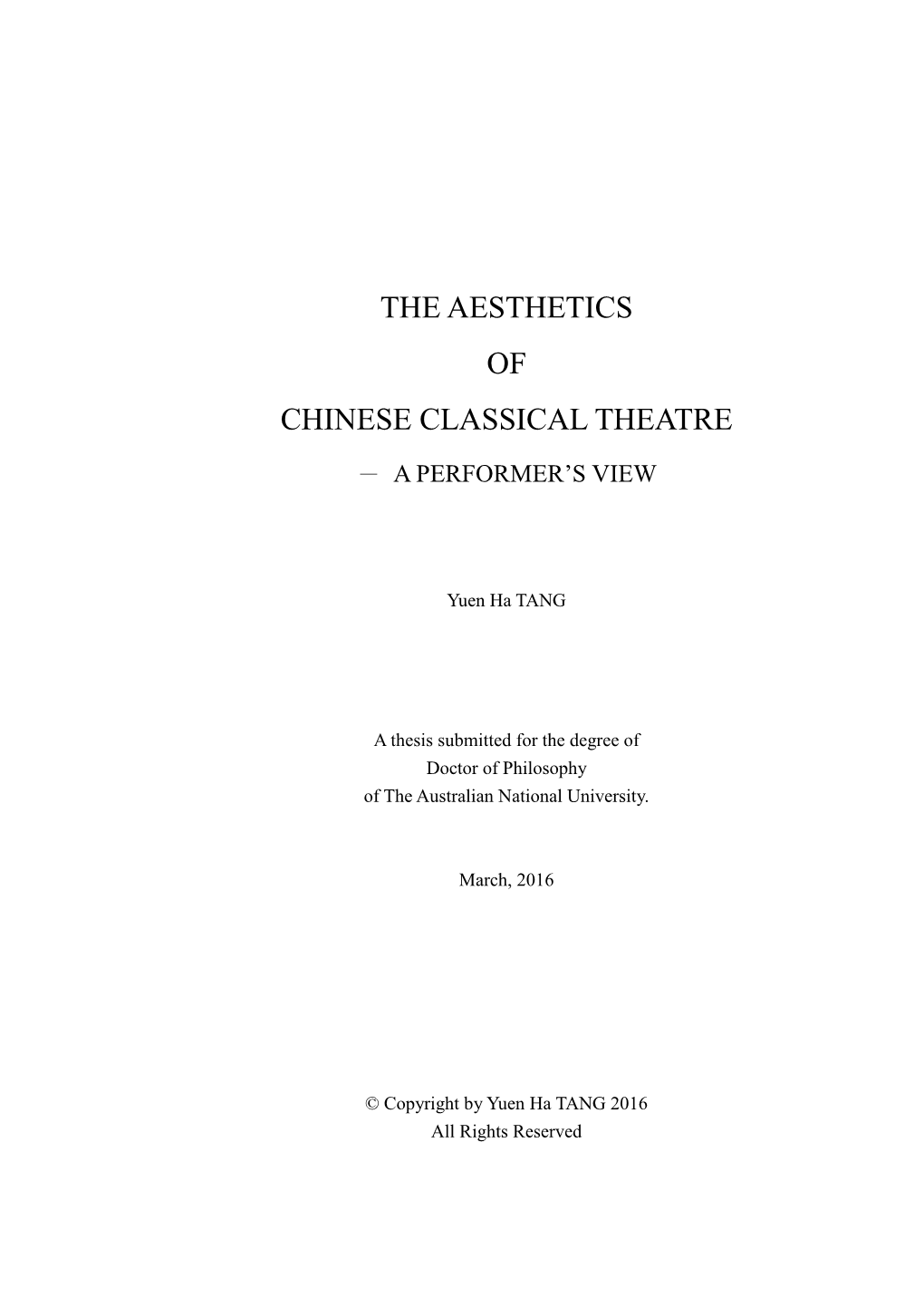 The Aesthetics of Chinese Classical Theatre