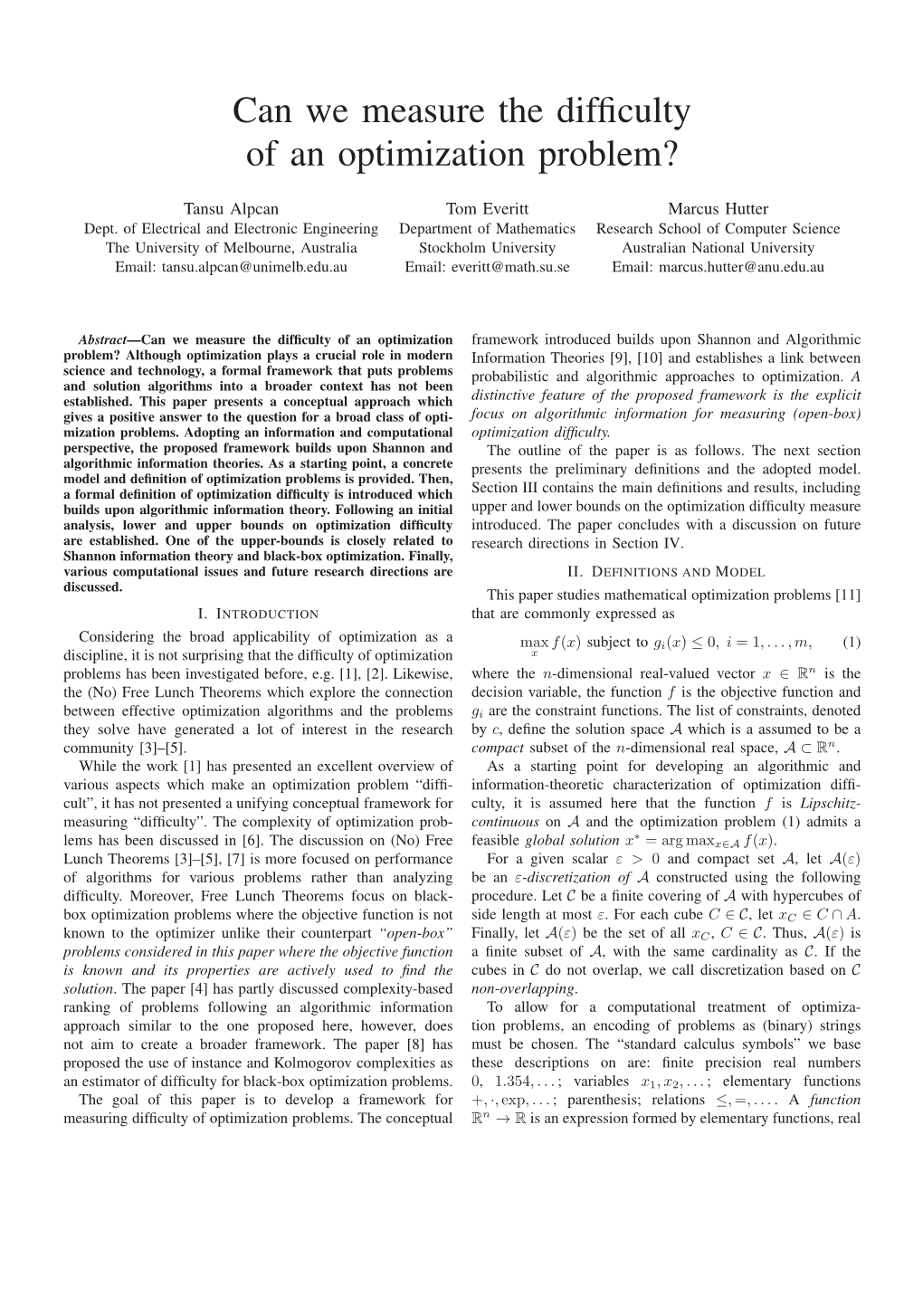 Can We Measure the Difficulty of an Optimization Problem?