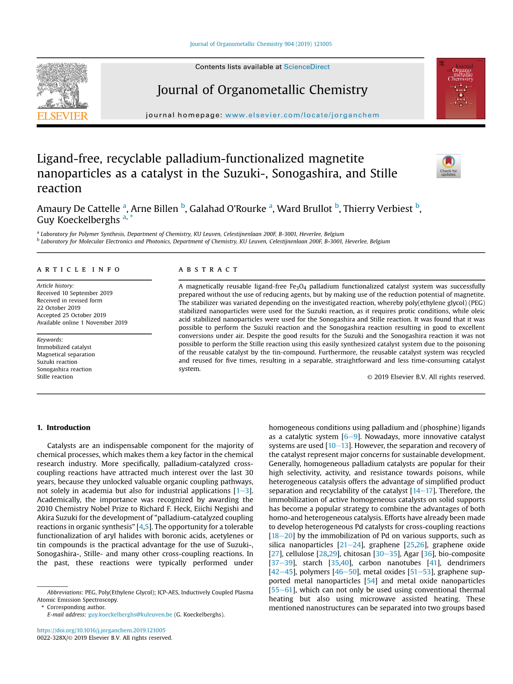 Ligand-Free, Recyclable Palladium-Functionalized Magnetite Nanoparticles As a Catalyst in the Suzuki-, Sonogashira, and Stille Reaction