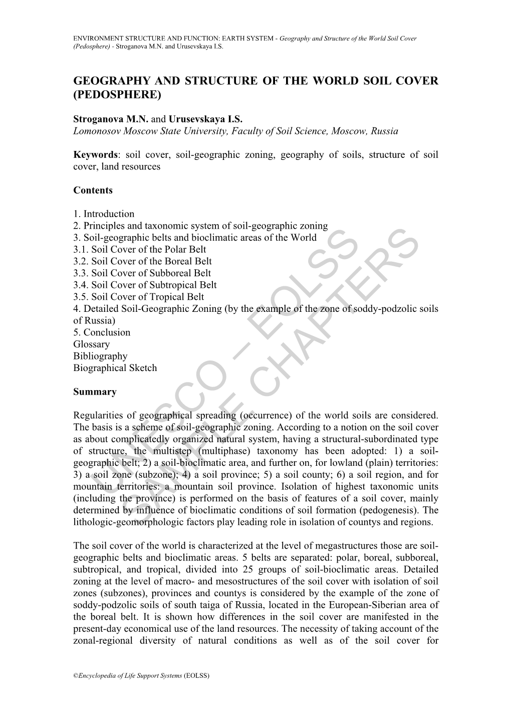 Geography and Structure of the World Soil Cover (Pedosphere) - Stroganova M.N