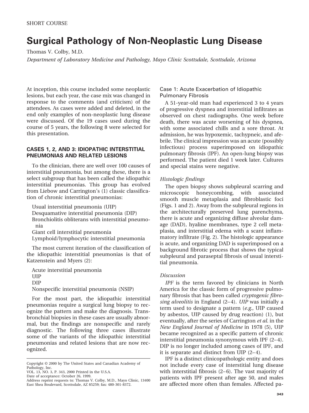 Surgical Pathology of Non-Neoplastic Lung Disease Thomas V