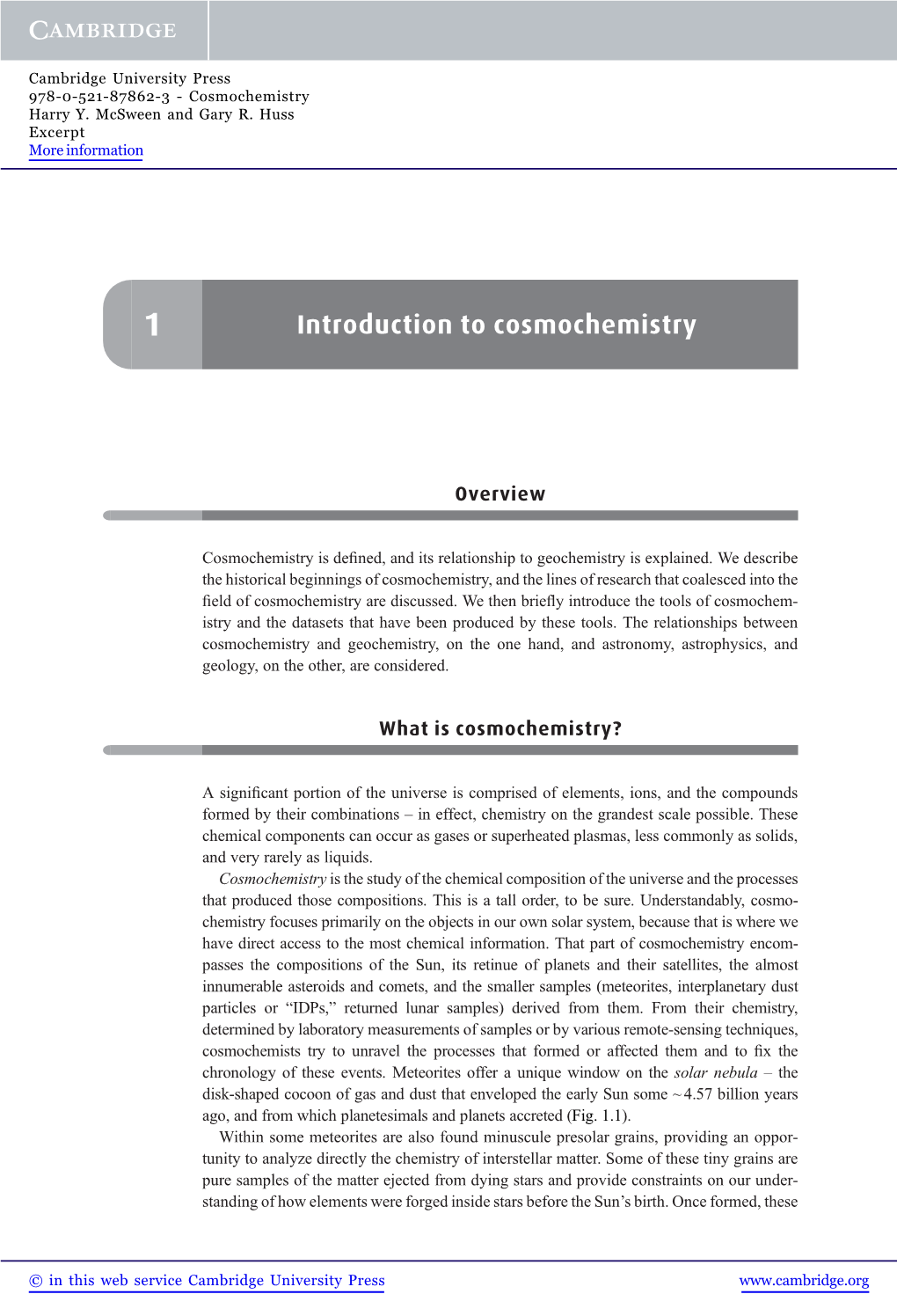 Introduction to Cosmochemistry