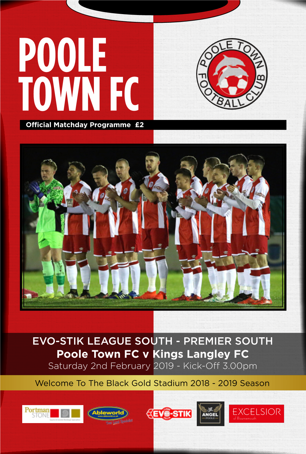 Poole Town FC V Kings Langley FC Saturday 2Nd February 2019 - Kick-Off 3.00Pm
