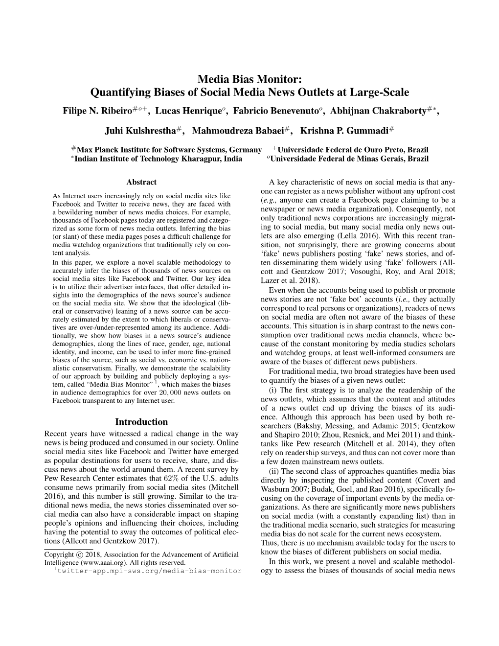 Media Bias Monitor: Quantifying Biases of Social Media News Outlets at Large-Scale Filipe N