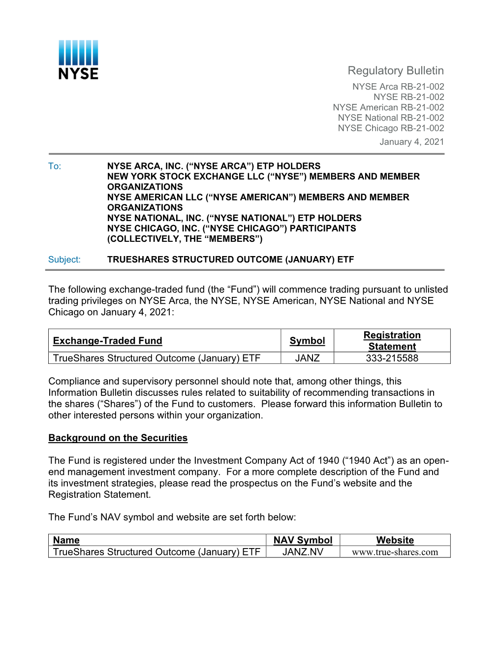 Trueshares Structured Outcome (January) Etf