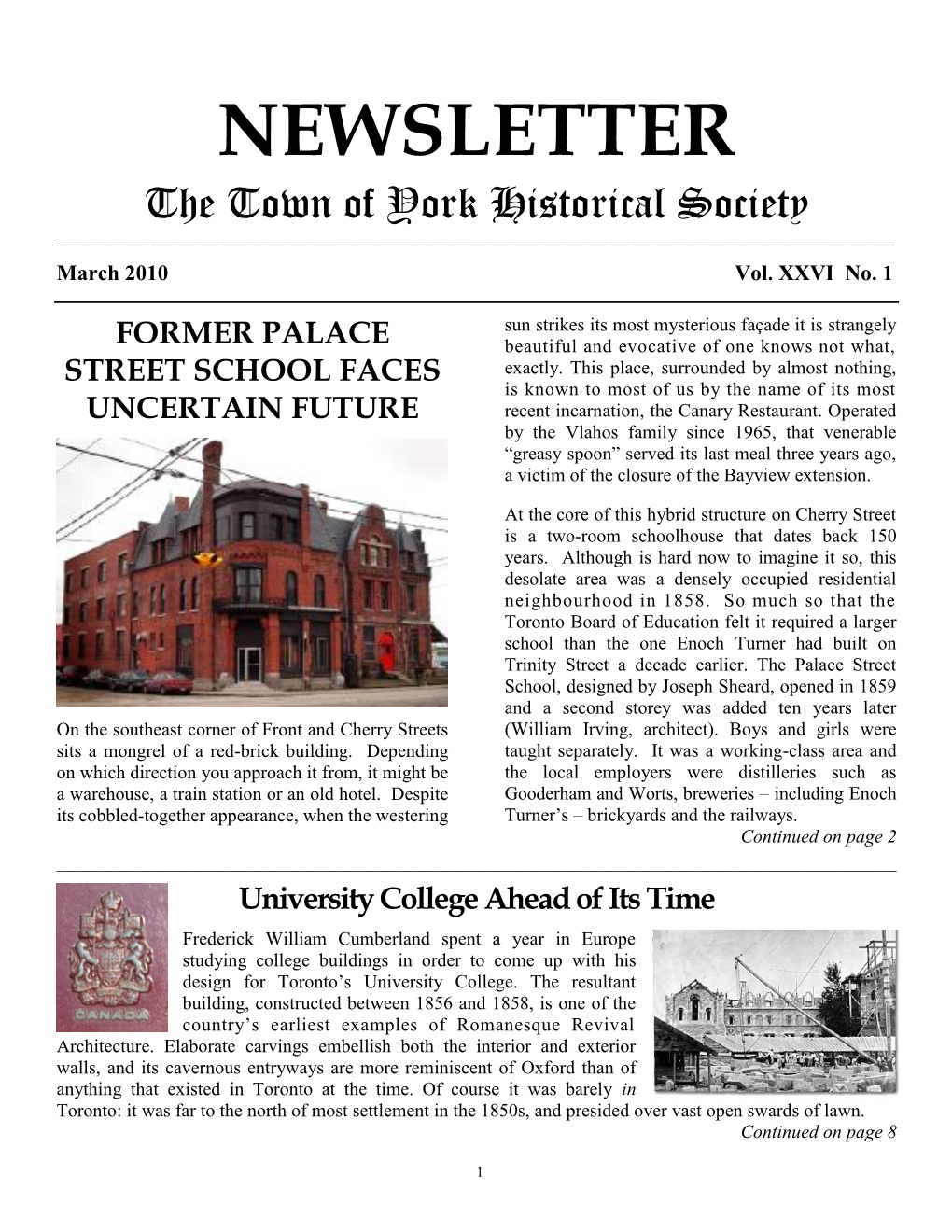 NEWSLETTER the Town of York Historical Society ______