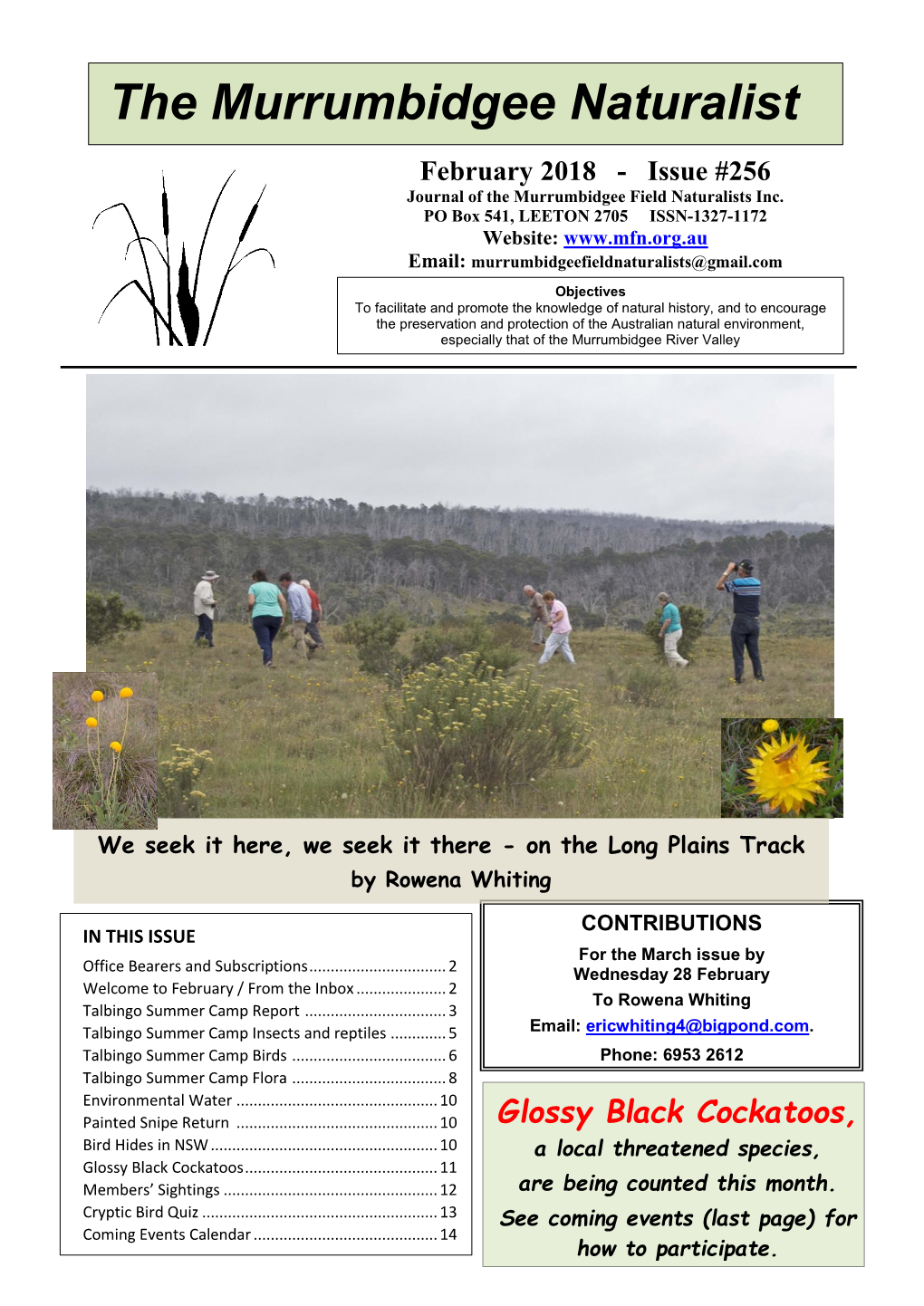 February 2018 - Issue #256 Journal of the Murrumbidgee Field Naturalists Inc