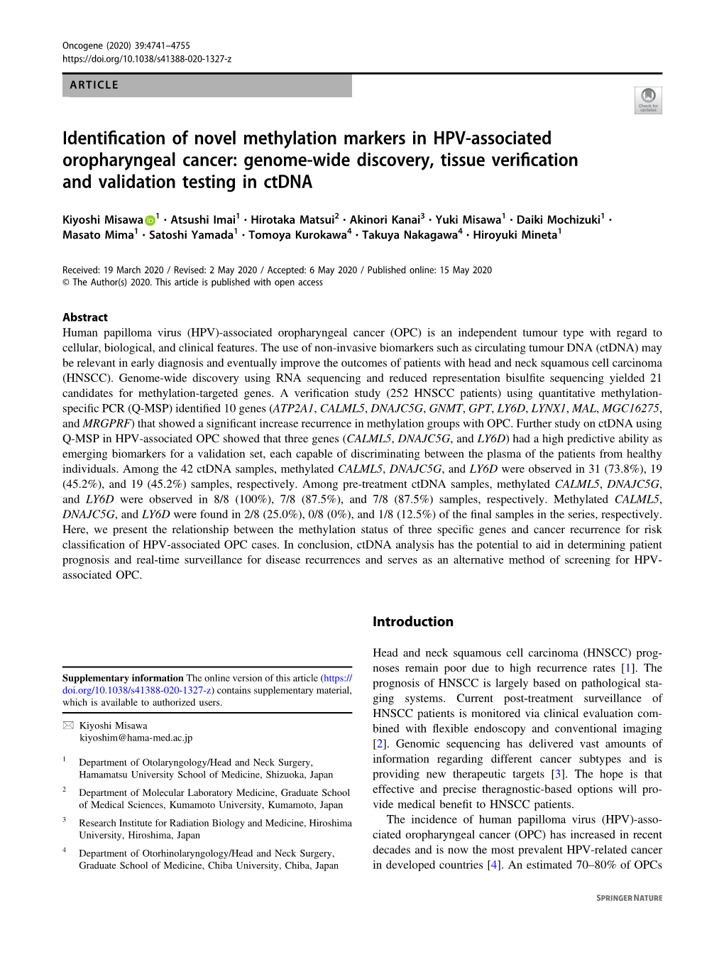 Identification of Novel Methylation Markers in HPV-Associated