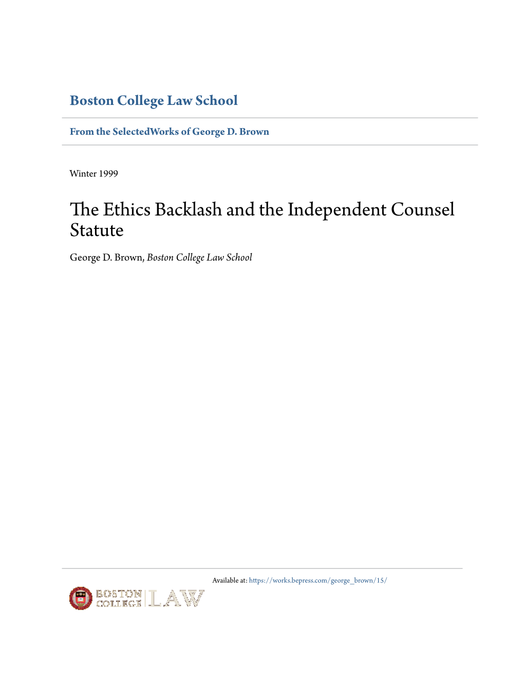 The Ethics Backlash and the Independent Counsel Statute