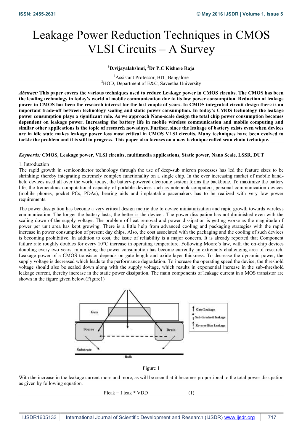 Leakage Power Reduction Techniques in CMOS VLSI Circuits – a Survey