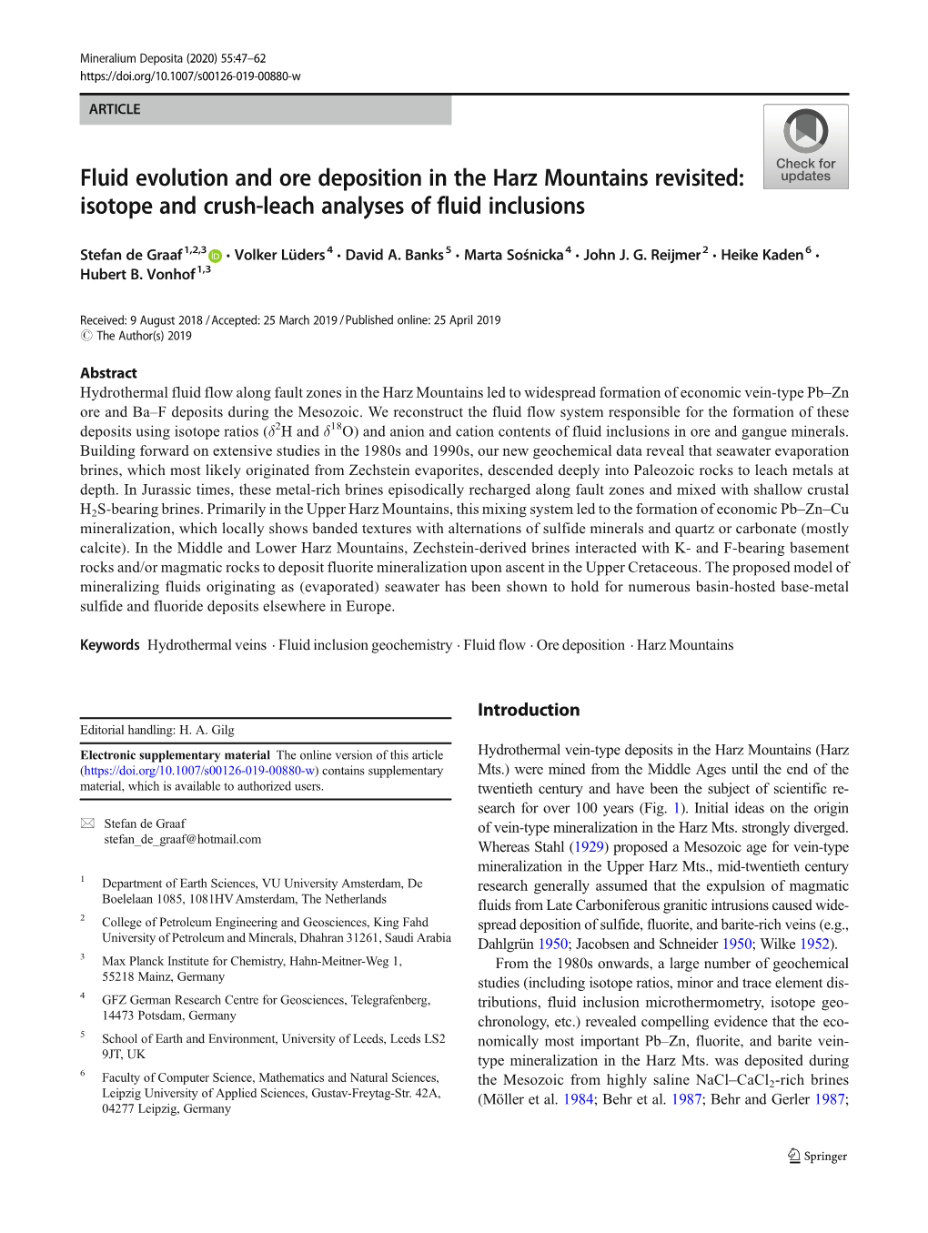 Isotope and Crush-Leach Analyses of Fluid Inclusions