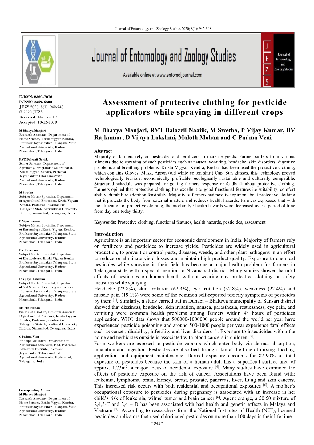 Assessment of Protective Clothing for Pesticide Applicators While Spraying