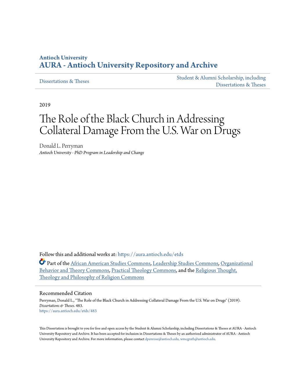 The Role of the Black Church in Addressing Collateral Damage from the U.S