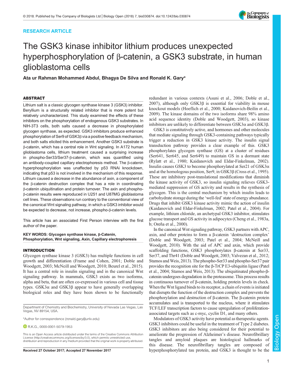 The GSK3 Kinase Inhibitor Lithium Produces Unexpected