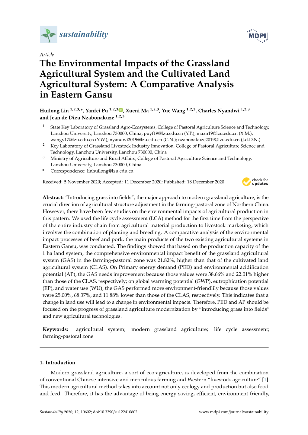 The Environmental Impacts of the Grassland Agricultural System and the Cultivated Land Agricultural System: a Comparative Analysis in Eastern Gansu