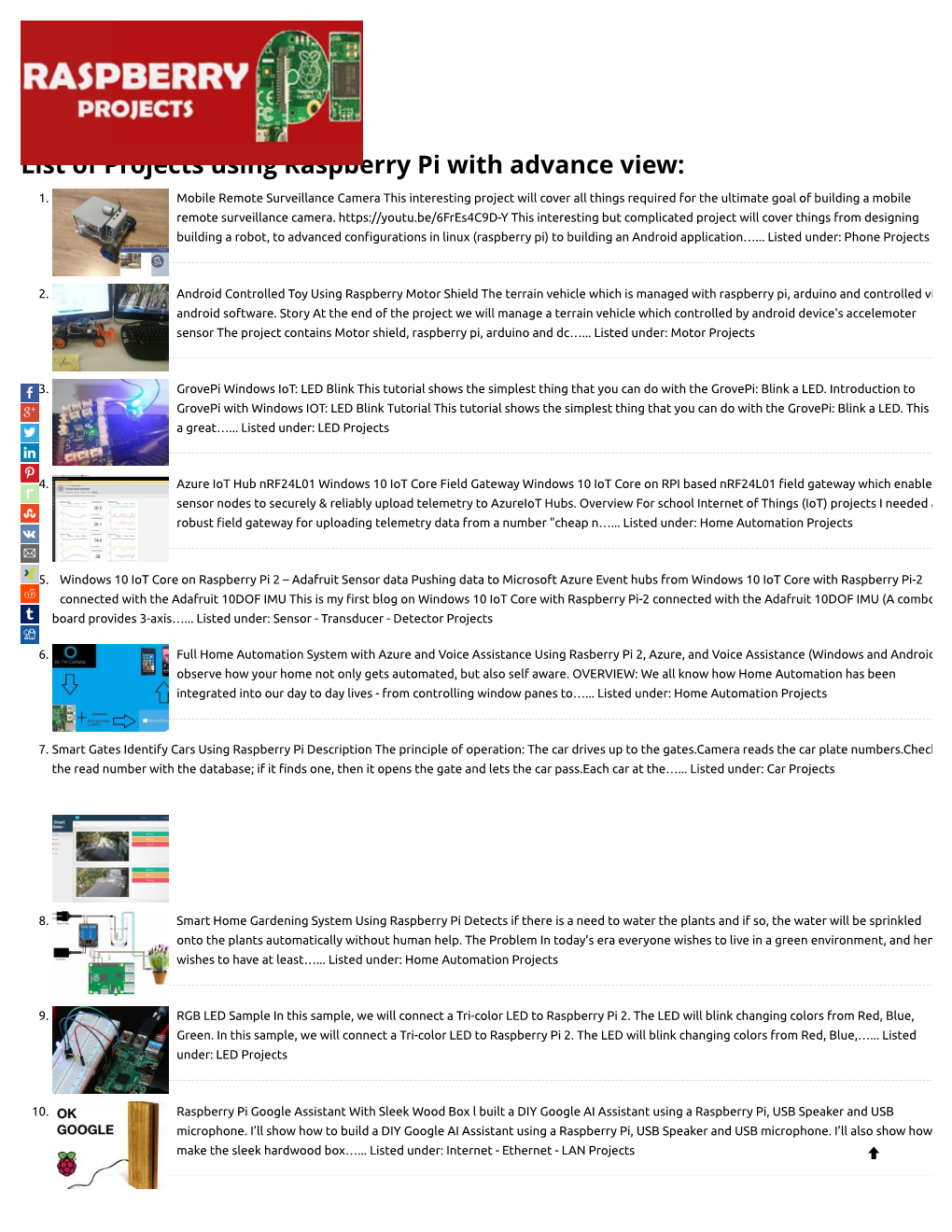 List of Projects Using Raspberry Pi with Advance View: 1