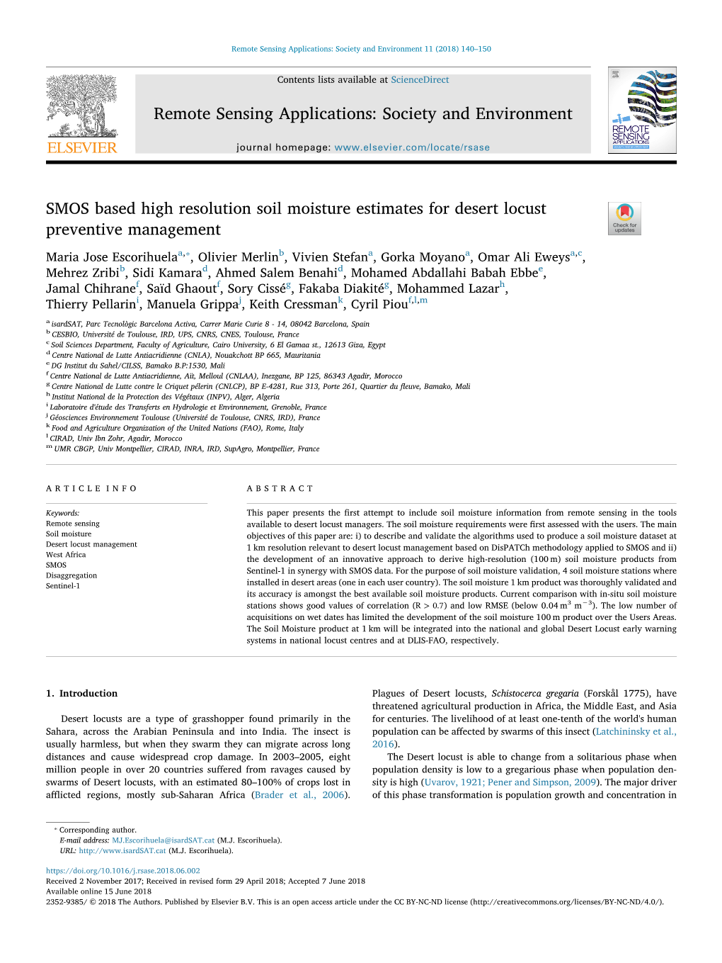 SMOS Based High Resolution Soil Moisture Estimates for Desert Locust