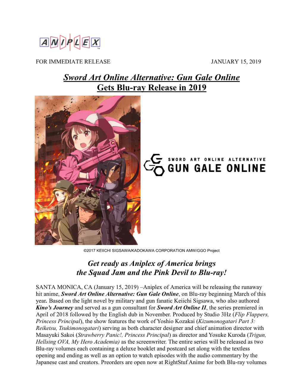 Sword Art Online Alternative: Gun Gale Online Gets Blu-Ray Release in 2019