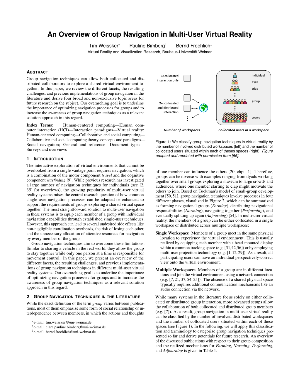 An Overview of Group Navigation in Multi-User Virtual Reality