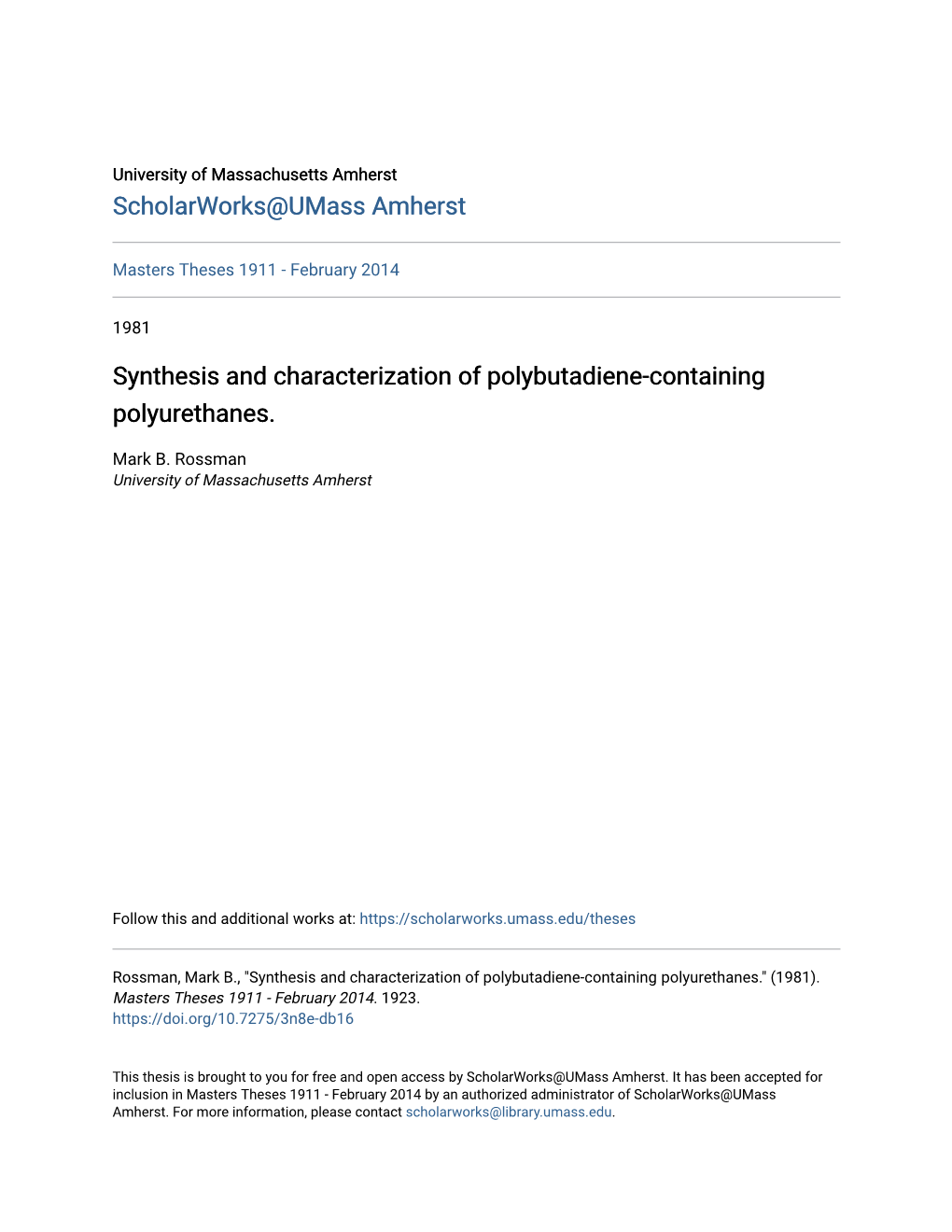 Synthesis and Characterization of Polybutadiene-Containing Polyurethanes