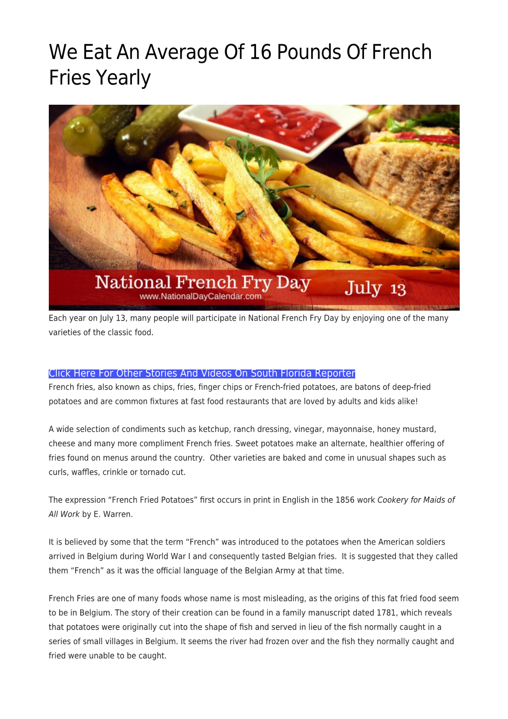 We Eat an Average of 16 Pounds of French Fries Yearly