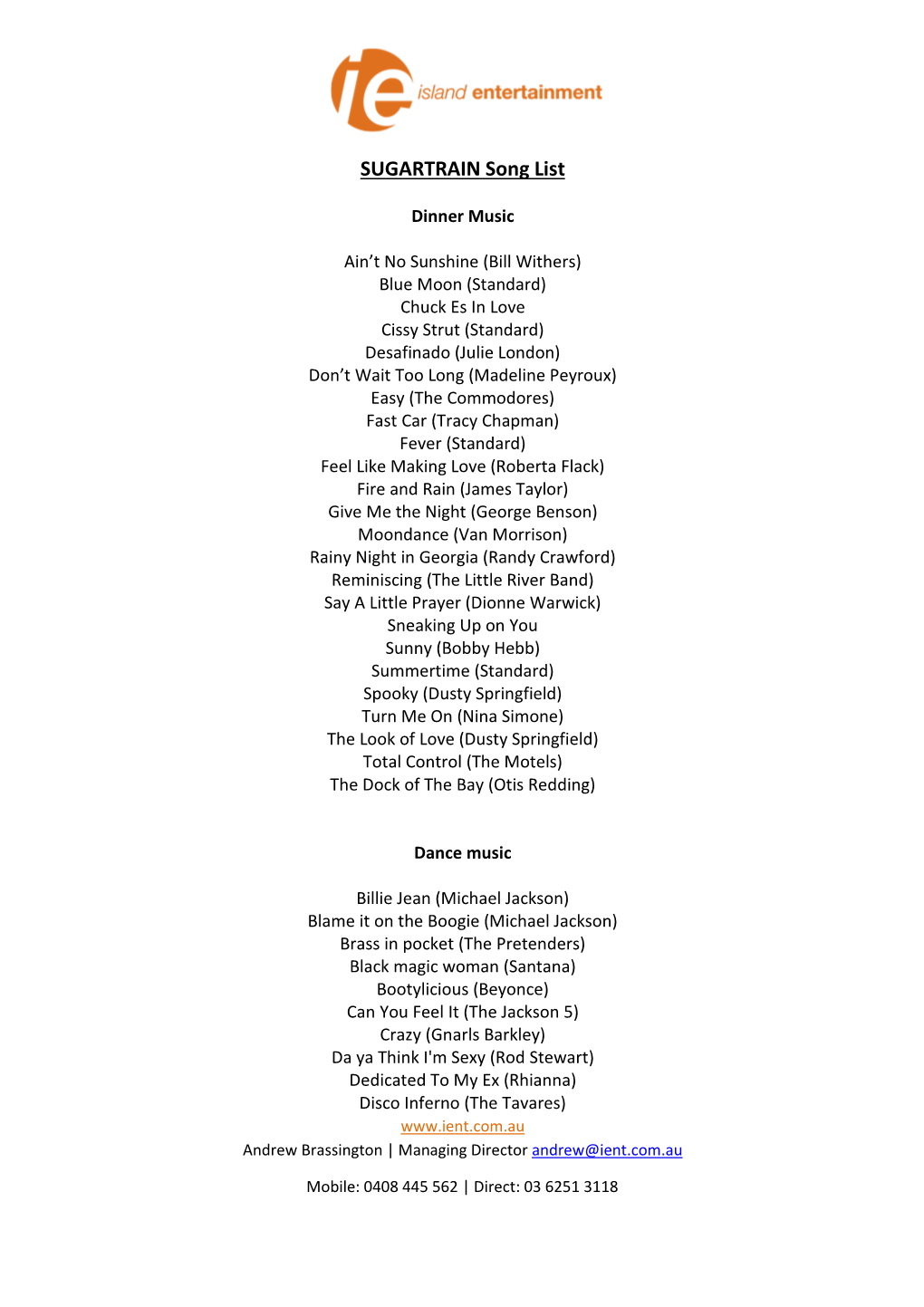 SUGARTRAIN Song List