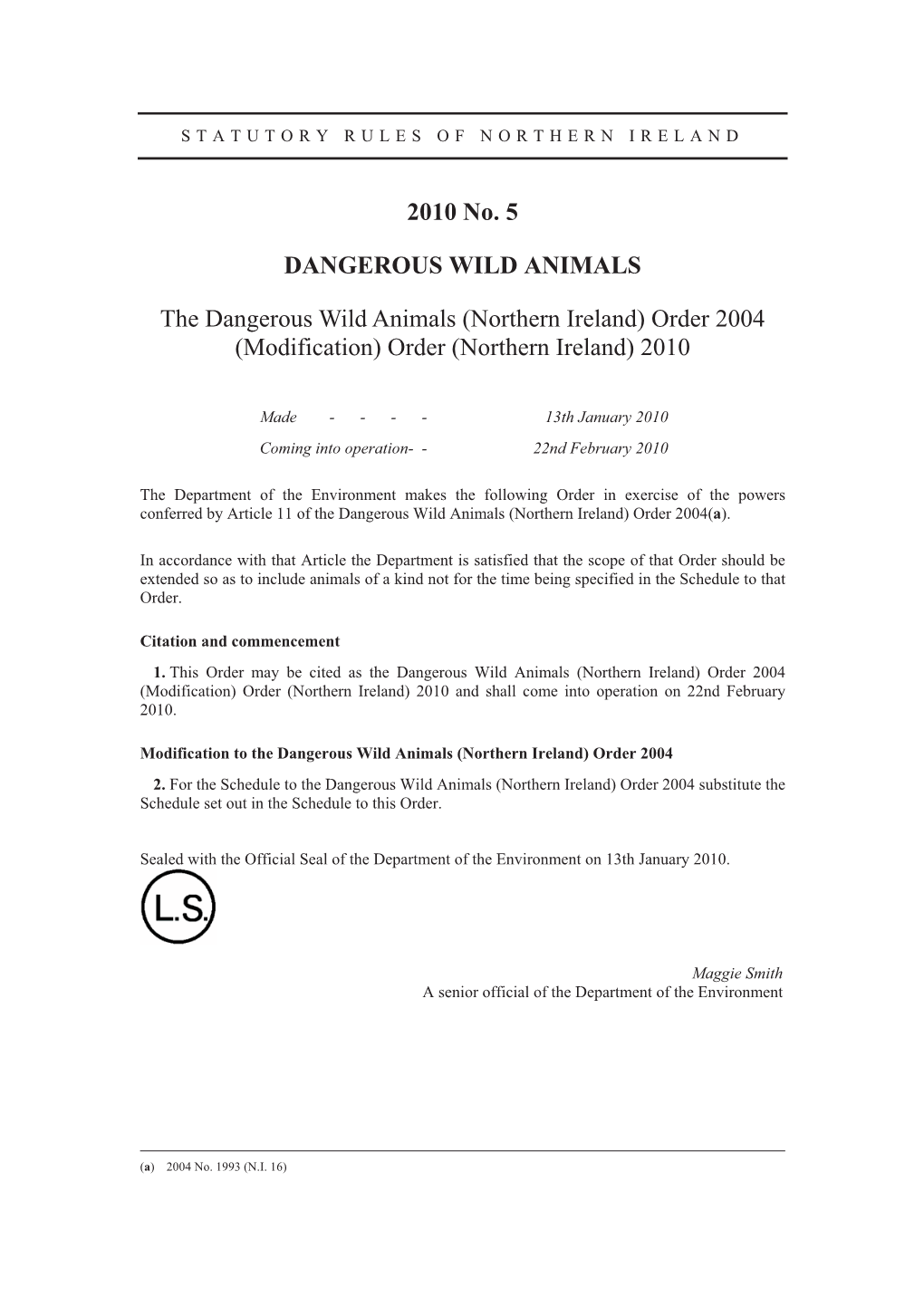 (Northern Ireland) Order 2004 (Modification) Order (Northern Ireland) 2010