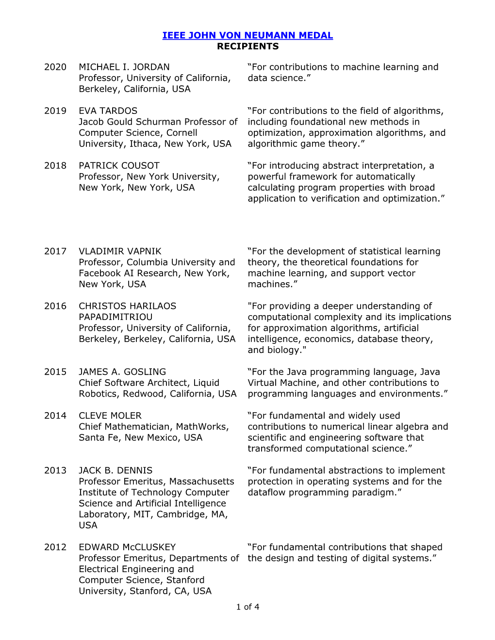 Award Recipients with Citations