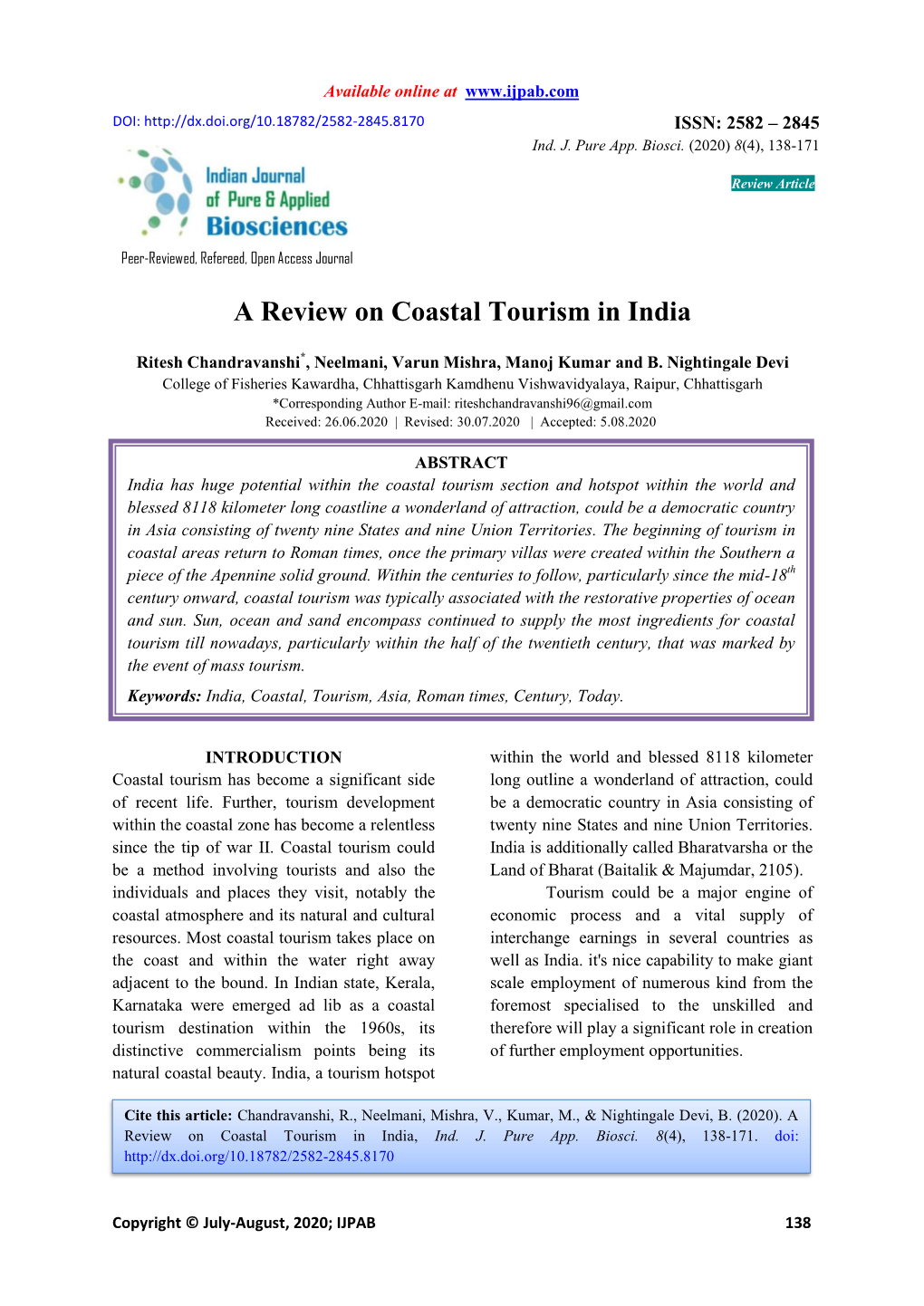 A Review on Coastal Tourism in India