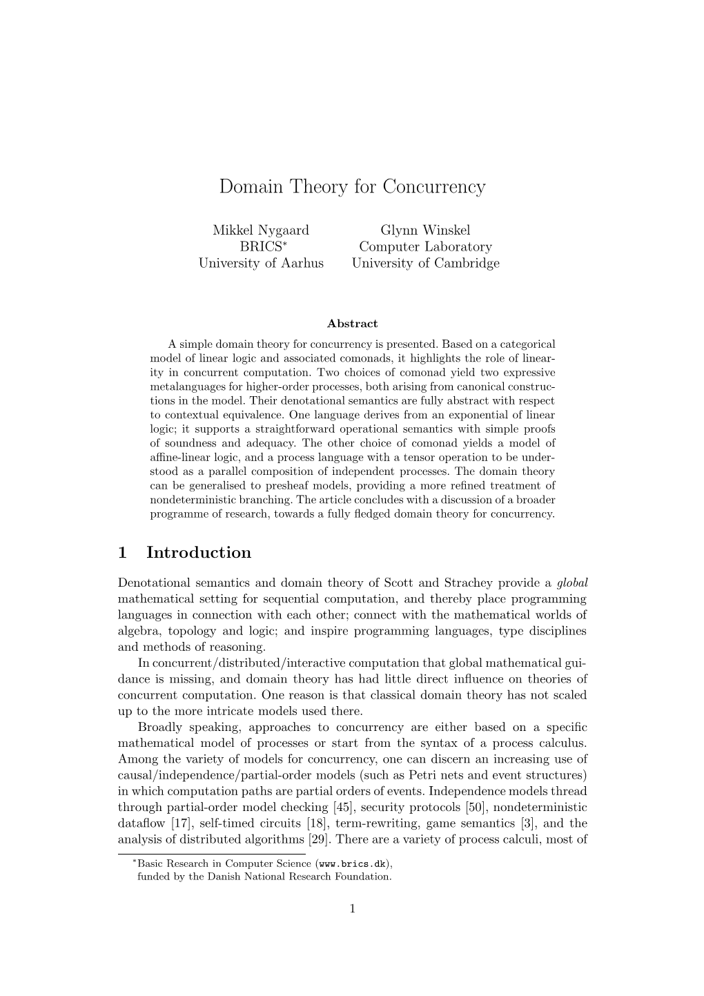 Domain Theory for Concurrency